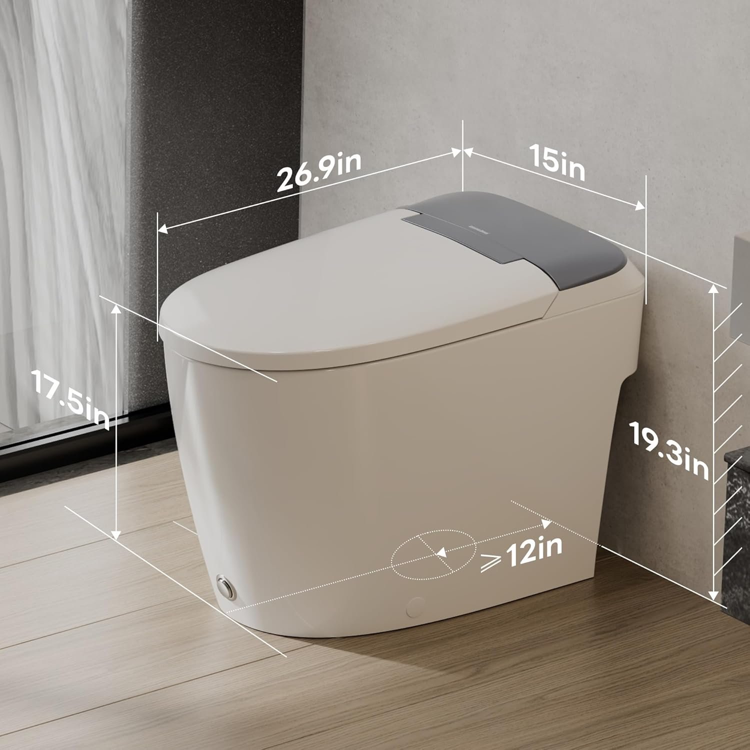 Elongated Smart Toilet with Bidet, Air Pressure-Assisted System for Power Flush,Soft Open and Close