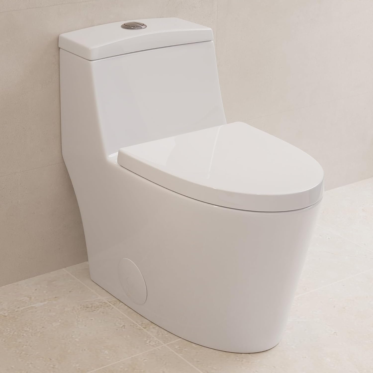 Elongated One Piece Toilet with Soft Close Seat, Dual Flush