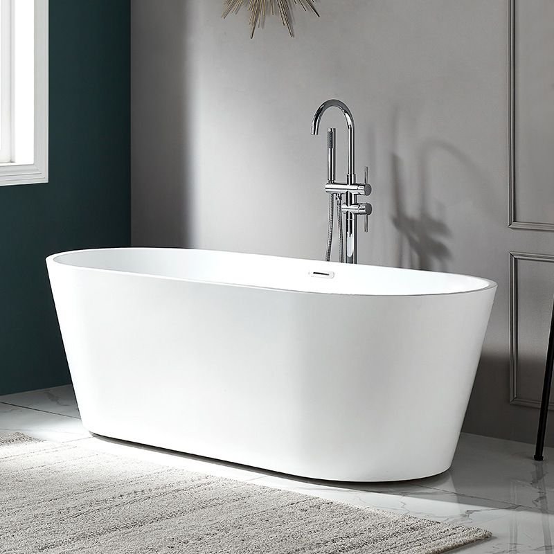 White Simple Oval Freestanding Bathtub with Roll Top Soaking Design