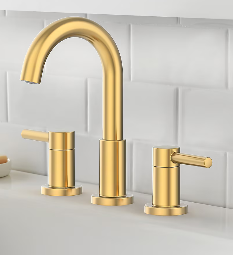 2 Handles WaterSense Mid-arc Residential Handle Bathroom Sink Faucet - Brushed Gold