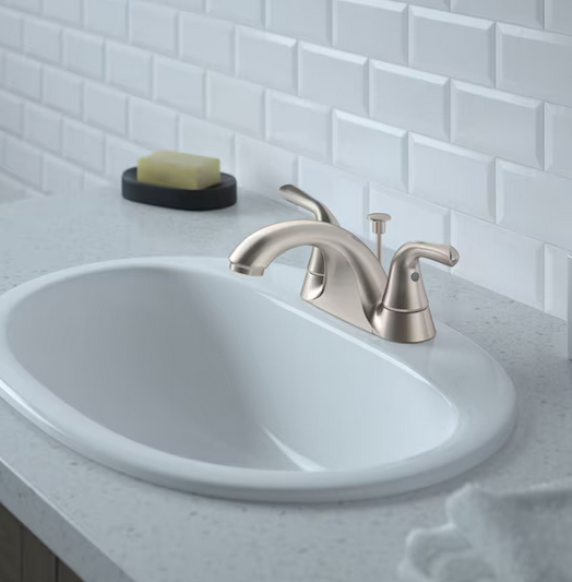 2 Handles WaterSense Mid-arc Residential Handle Bathroom Sink Faucet - Brushed Nickel