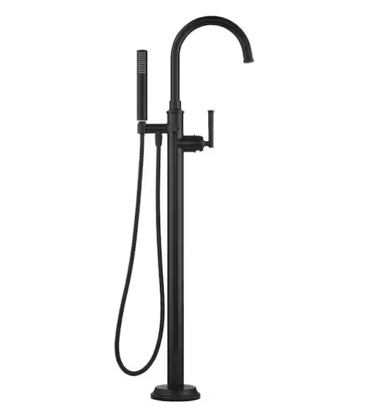 Single-Handle Freestanding Tub Faucet Floor Mounted with Handheld Hand Shower - Matte Black