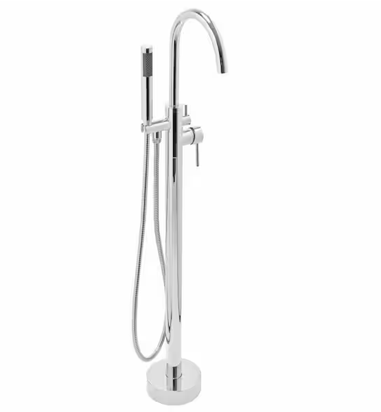Single-Handle Freestanding Tub Faucet Floor Mounted with Handheld Hand Shower - Chrome