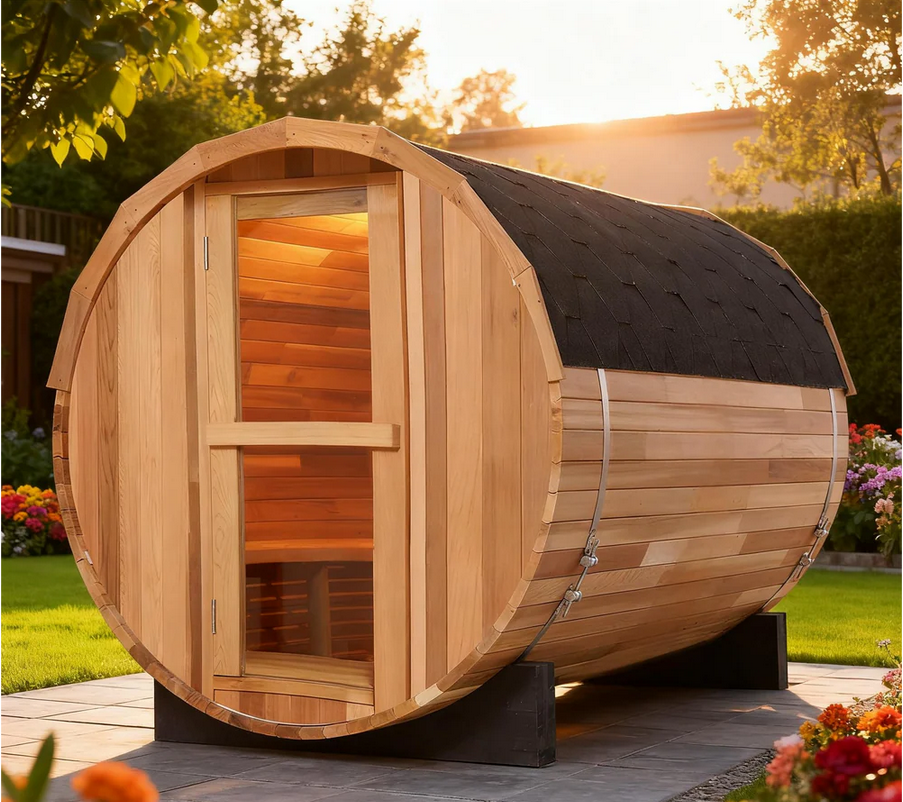 4 Person Outdoor Barrel Sauna, Red Cedar